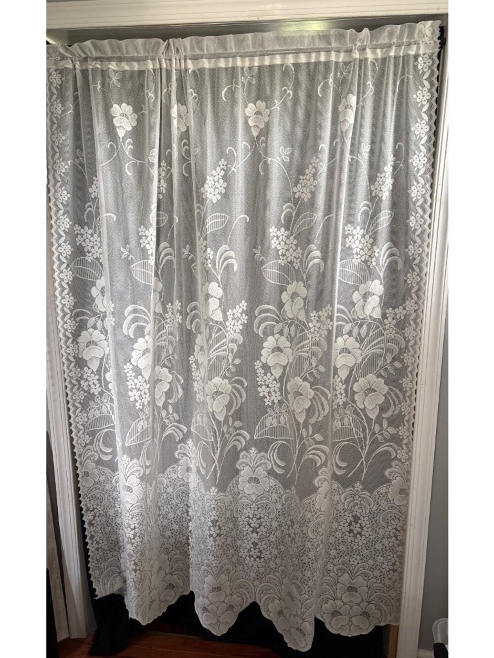 Sheer Floral Lace Curtain Panel 56" W x 70" L Cream Elegant Vintage Window Dress